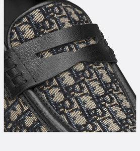Kid's Loafer • Beige and Blue Dior Oblique Jacquard and Black Smooth Calfskin