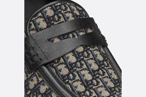 Kid's Loafer • Beige and Blue Dior Oblique Jacquard and Black Smooth Calfskin