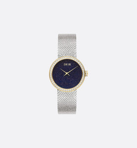 La D de Dior Satine • Ø 25 mm, Steel, Yellow Gold, Aventurine and Mother-of-Pearl