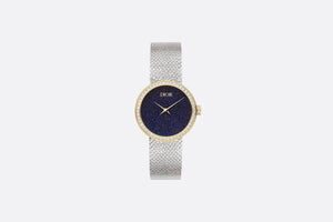 La D de Dior Satine • Ø 25 mm, Steel, Yellow Gold, Aventurine and Mother-of-Pearl