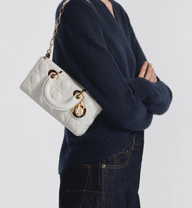 Small Lady D-Joy Bag • Ultramatte Black Cannage Calfskin