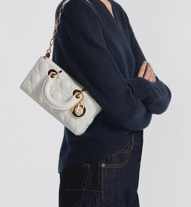 Small Lady D-Joy Bag • Ultramatte Black Cannage Calfskin