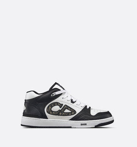 B57 Mid-Top Sneaker • Black and White Smooth Calfskin with Beige and Black Dior Oblique Jacquard