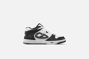 B57 Mid-Top Sneaker • Black and White Smooth Calfskin with Beige and Black Dior Oblique Jacquard