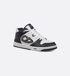 B57 Mid-Top Sneaker • Black and White Smooth Calfskin with Beige and Black Dior Oblique Jacquard