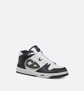 B57 Mid-Top Sneaker • Black and White Smooth Calfskin with Beige and Black Dior Oblique Jacquard
