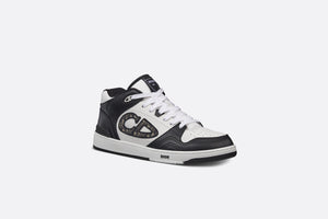 B57 Mid-Top Sneaker • Black and White Smooth Calfskin with Beige and Black Dior Oblique Jacquard