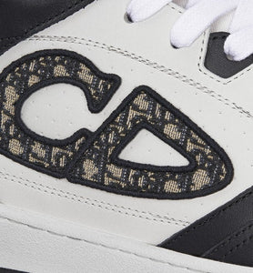 B57 Mid-Top Sneaker • Black and White Smooth Calfskin with Beige and Black Dior Oblique Jacquard