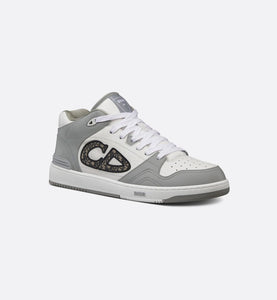 B57 Mid-Top Sneaker • Gray and White Smooth Calfskin with Beige and Black Dior Oblique Jacquard