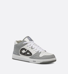 B57 Mid-Top Sneaker • Gray and White Smooth Calfskin with Beige and Black Dior Oblique Jacquard
