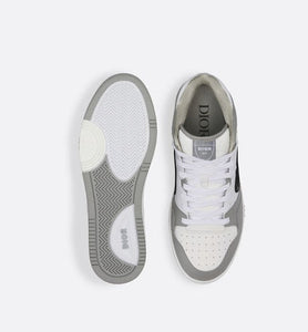 B57 Mid-Top Sneaker • Gray and White Smooth Calfskin with Beige and Black Dior Oblique Jacquard