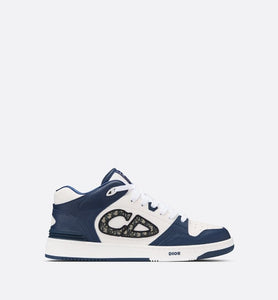 B57 Mid-Top Sneaker • Navy Blue and White Smooth Calfskin with Beige and Black Dior Oblique Jacquard
