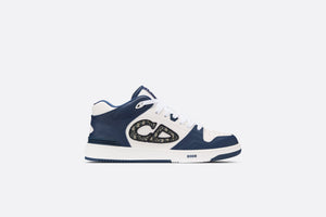 B57 Mid-Top Sneaker • Navy Blue and White Smooth Calfskin with Beige and Black Dior Oblique Jacquard