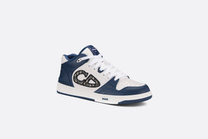 B57 Mid-Top Sneaker • Navy Blue and White Smooth Calfskin with Beige and Black Dior Oblique Jacquard