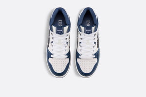 B57 Mid-Top Sneaker • Navy Blue and White Smooth Calfskin with Beige and Black Dior Oblique Jacquard