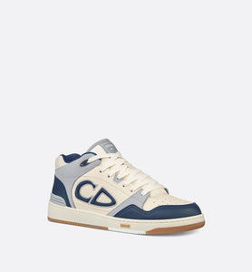 B57 Mid-Top Sneaker • Navy Blue and Cream Smooth Calfskin with Gray Suede