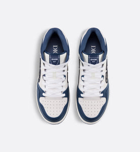 B57 Mid-Top Sneaker • Navy Blue and White Smooth Calfskin with Beige and Black Dior Oblique Jacquard
