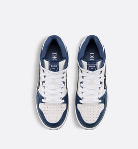 B57 Mid-Top Sneaker • Navy Blue and White Smooth Calfskin with Beige and Black Dior Oblique Jacquard