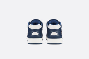 B57 Mid-Top Sneaker • Navy Blue and White Smooth Calfskin with Beige and Black Dior Oblique Jacquard