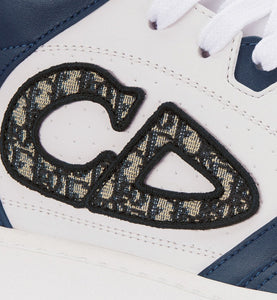 B57 Mid-Top Sneaker • Navy Blue and White Smooth Calfskin with Beige and Black Dior Oblique Jacquard
