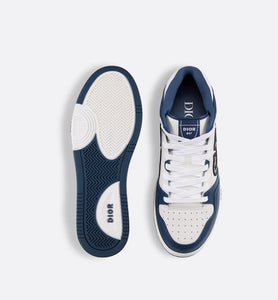B57 Mid-Top Sneaker • Navy Blue and White Smooth Calfskin with Beige and Black Dior Oblique Jacquard