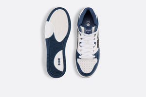 B57 Mid-Top Sneaker • Navy Blue and White Smooth Calfskin with Beige and Black Dior Oblique Jacquard