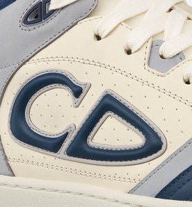 B57 Mid-Top Sneaker • Navy Blue and Cream Smooth Calfskin with Gray Suede