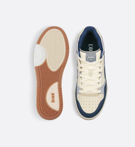 B57 Mid-Top Sneaker • Navy Blue and Cream Smooth Calfskin with Gray Suede