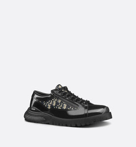 Dior Combat Derby Shoe • Black Polished Calfskin with Beige and Black Dior Oblique Jacquard