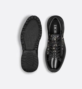 Dior Combat Derby Shoe • Black Polished Calfskin with Beige and Black Dior Oblique Jacquard