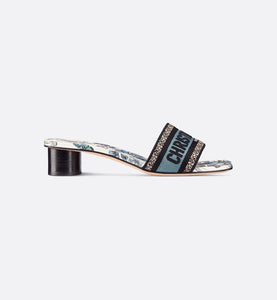 Dway Heeled Slide • Pastel Midnight Blue Multicolor Embroidered Cotton with Toile de Jouy Mexico Motif