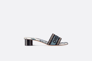Dway Heeled Slide • Pastel Midnight Blue Multicolor Embroidered Cotton with Toile de Jouy Mexico Motif