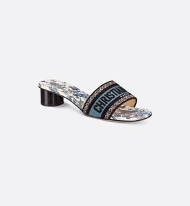 Dway Heeled Slide • Pastel Midnight Blue Multicolor Embroidered Cotton with Toile de Jouy Mexico Motif