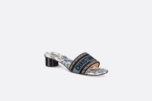 Dway Heeled Slide • Pastel Midnight Blue Multicolor Embroidered Cotton with Toile de Jouy Mexico Motif