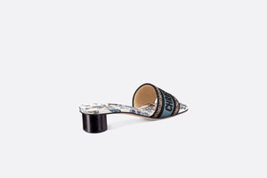 Dway Heeled Slide • Pastel Midnight Blue Multicolor Embroidered Cotton with Toile de Jouy Mexico Motif