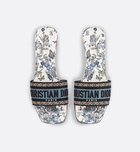 Dway Heeled Slide • Pastel Midnight Blue Multicolor Embroidered Cotton with Toile de Jouy Mexico Motif