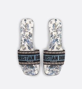 Dway Heeled Slide • Pastel Midnight Blue Multicolor Embroidered Cotton with Toile de Jouy Mexico Motif