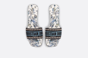 Dway Heeled Slide • Pastel Midnight Blue Multicolor Embroidered Cotton with Toile de Jouy Mexico Motif