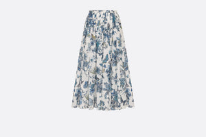 Flared Mid-Length Skirt • White and Pastel Midnight Blue Cotton Voile with Toile de Jouy Mexico Motif