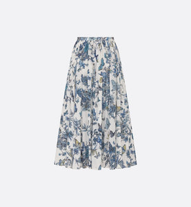 Flared Mid-Length Skirt • White and Pastel Midnight Blue Cotton Voile with Toile de Jouy Mexico Motif