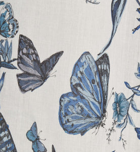 Flared Mid-Length Skirt • White and Pastel Midnight Blue Cotton Voile with Toile de Jouy Mexico Motif