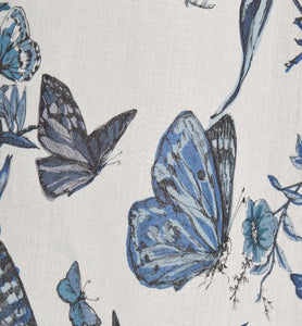 Flared Mid-Length Skirt • White and Pastel Midnight Blue Cotton Voile with Toile de Jouy Mexico Motif