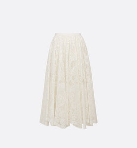 Flared Mid-Length Skirt • Ecru Technical Cotton Lace with Allover Butterfly Motif