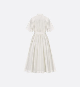 Mid-Length Belted Macrocannage Dress • Ecru Cotton