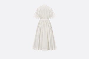 Mid-Length Belted Macrocannage Dress • Ecru Cotton