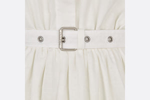 Mid-Length Belted Macrocannage Dress • Ecru Cotton
