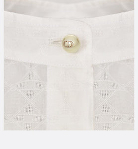 Mid-Length Belted Macrocannage Dress • Ecru Cotton