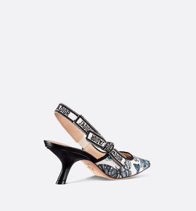 J'Adior Slingback Pump • Pastel Midnight Blue Multicolor Embroidered Cotton with Toile de Jouy Mexico Motif
