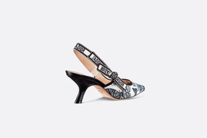 J'Adior Slingback Pump • Pastel Midnight Blue Multicolor Embroidered Cotton with Toile de Jouy Mexico Motif