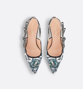 J'Adior Slingback Pump • Pastel Midnight Blue Multicolor Embroidered Cotton with Toile de Jouy Mexico Motif